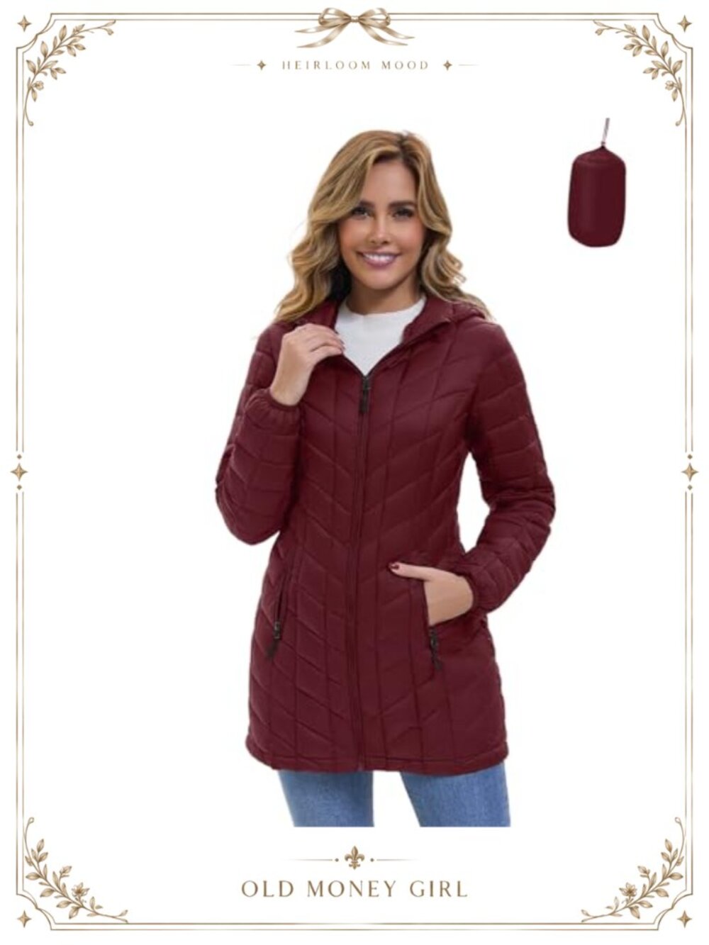 Packable Lightweight Puffer Jacket Hooded Mid-Length Quilted Winter Coat